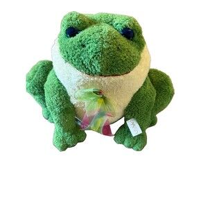 Vtg Carlton Cards Green White Frog Plush Stuffed Animal